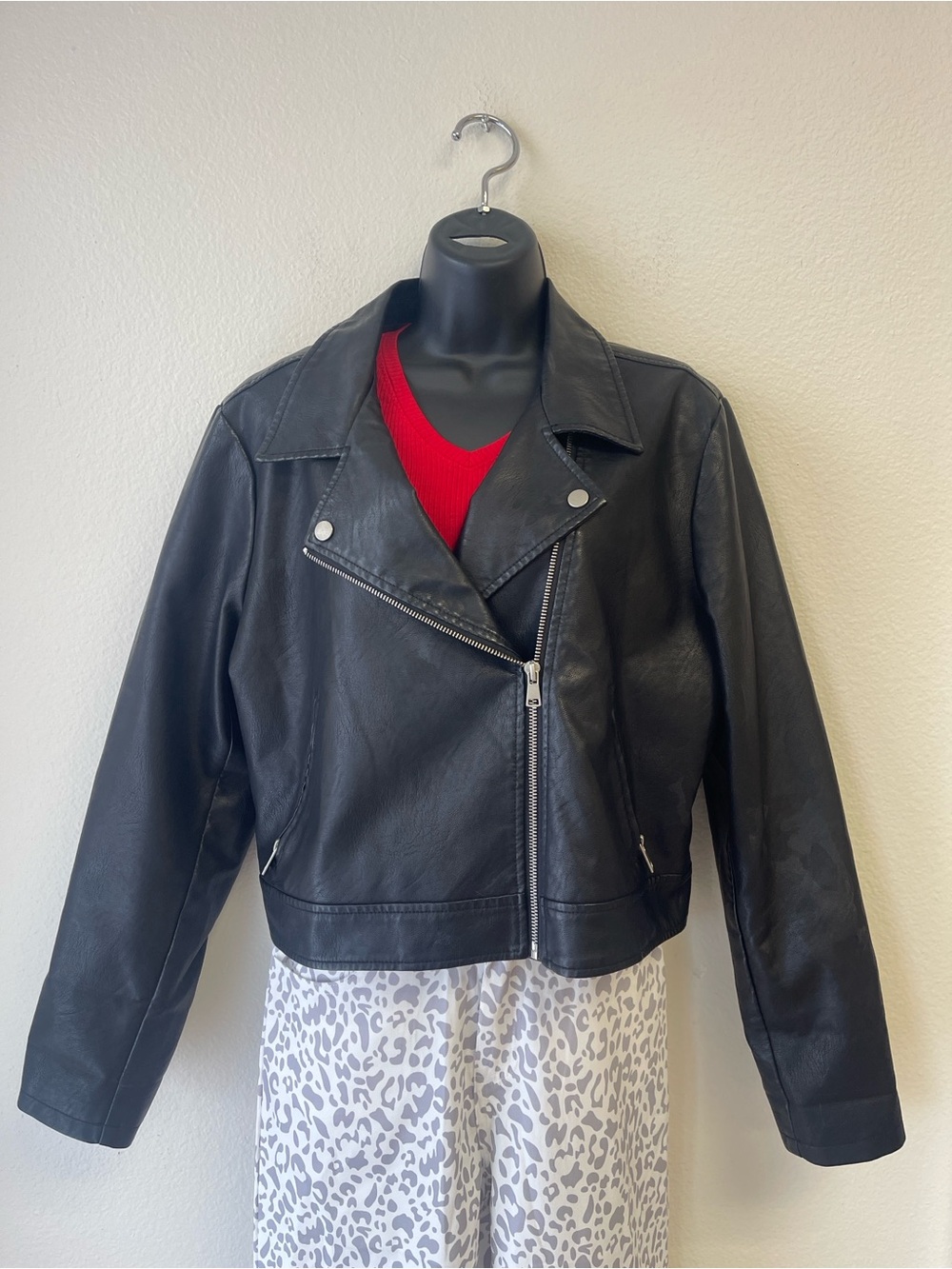 Baccini Black Faux Leather Moto Jacket